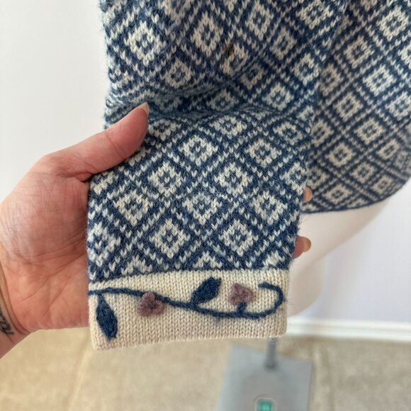 Alpaca Imports Womens Blue Fair Isle Pullover Sweater Wool Blend Floral Small - Picture 5 of 6